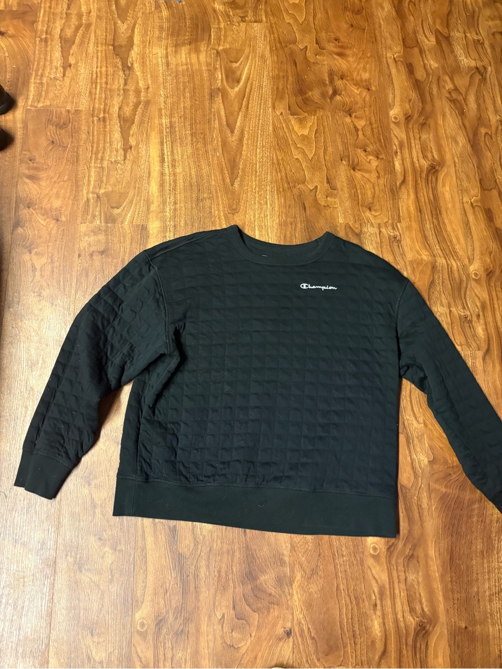 Champion Men's Quilted Crewneck Sweatshirt Black Grid Texture Size XL